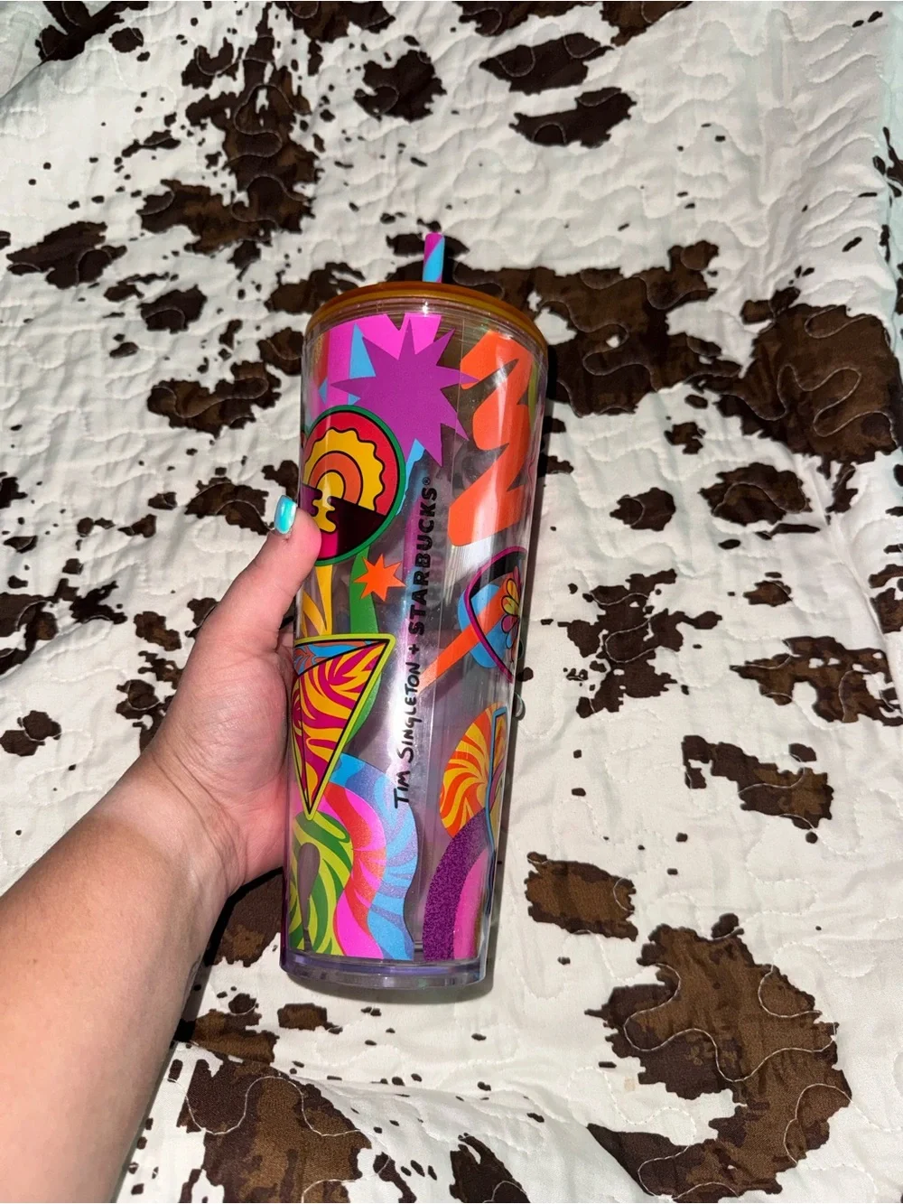 Starbucks Multicolor Psychedelic Graphic Tumbler with Matching Straw
